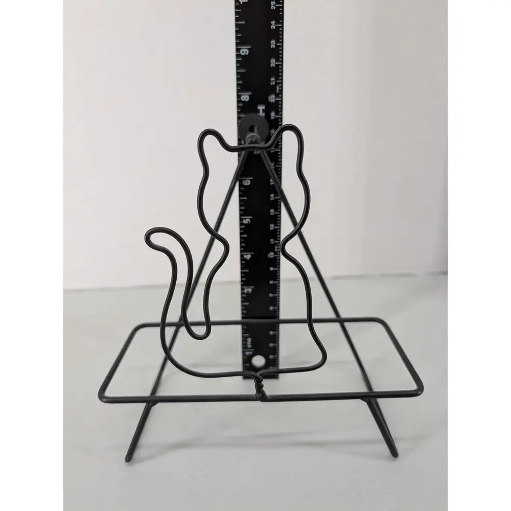 Vinatge Black Metal Cat Paper Plate Holder Letters Magazines Books
